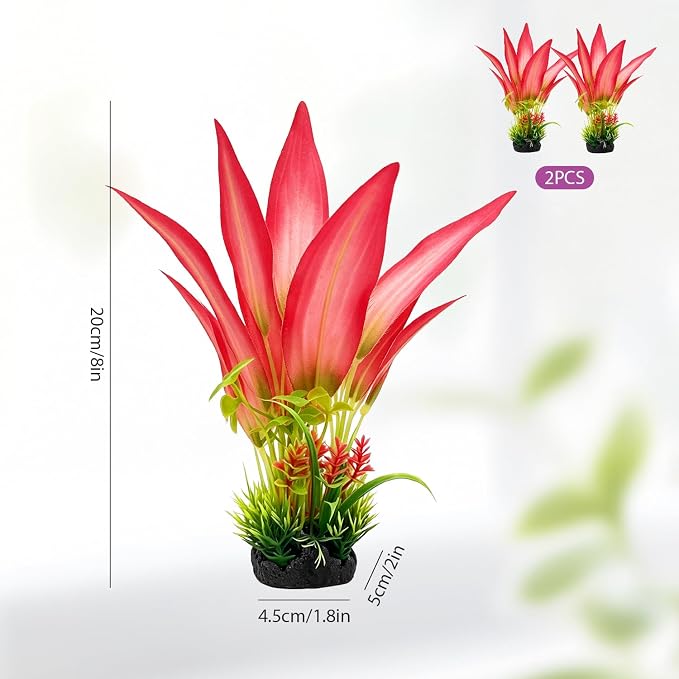 Silk Aquarium Plants 2 Pcs 8 Inches | Soft silk plants, safe for delicate fish, durable, resist fading.