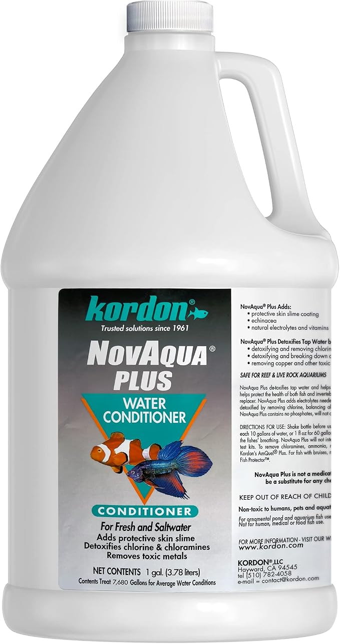 Kordon NOVAQUA Plus - Freshwater & Saltwater Aquarium Water Conditioner – Instantly Detoxifies Chlorine, Chloramines, & Heavy Metals, Replaces Fish Slime Coat, Reduces Fish Stress, 1-Gallon