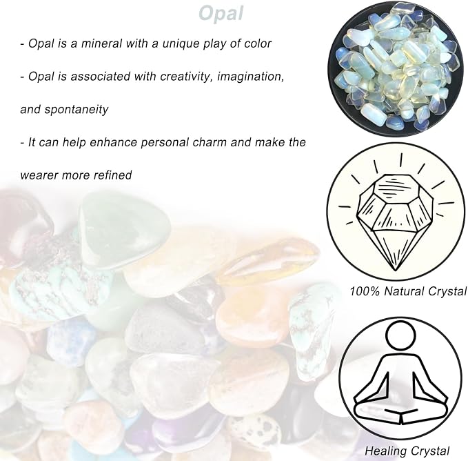 Erliway 100g Natural Opal Crystal Chips 7-9mm Tumbled Stones | Small Crushed Crystal Stone, Polished Crystals Chips for Fish Tank, Healing Tumbled Rocks for Reiki Jewelry Making Home Décor