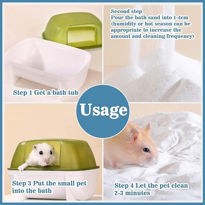 Hamster Sand Bath - Whit Fine Sand Hamster Bedding Reptile Silica Sand Gerbil Hideout for Hamster Chinchillas Gerbil Small Animals Small Pets (Flower Scent, 1.1 lb + L Hamster Bathtub + Scoop)