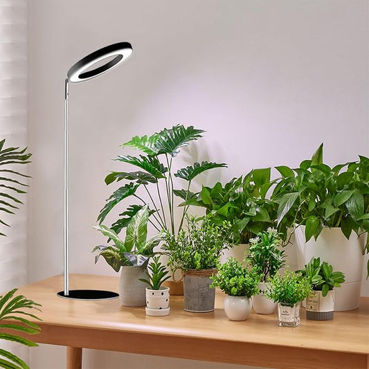 72 LEDs Full Spectrum Plant Grow Light with Base for Indoor Plants，Height Adjustable, 6.3" Aluminum Housing,Automatic Timer with 8/12/16 Hours,10-Level Brightness,Black Plant Light,1 Pack