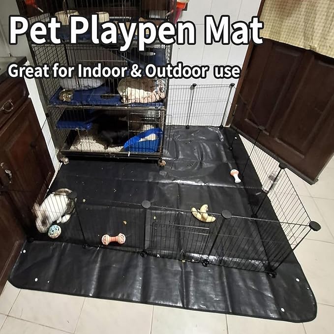 Waterproof Pet Playpen Mat for Rabbits & Guinea Pigs & Dogs – 59"x59" Reusable Floor Protector Liner for Indoor Small Animal Cage, Easy Clean Foldable Bottom Tarp for Playpen & Hutch Use