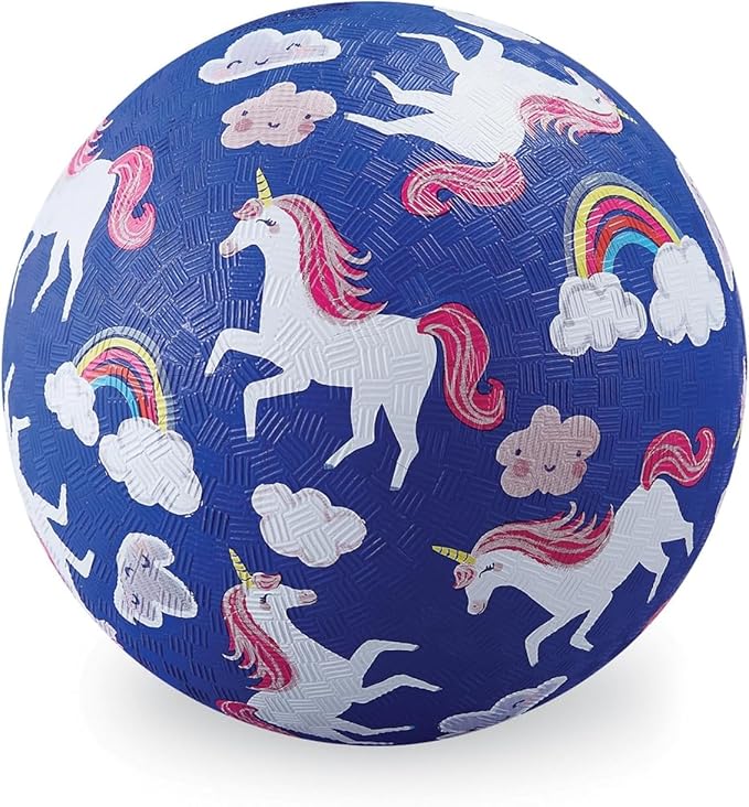 Crocodile Creek Playground Ball - Durable Rubber Ball for Kids Ages 3 and Up - Bouncy Inflatable Ball for Kickball, Indoor Games, and Outdoor Sports - PVC-Free - Unicorns - 5-inch Diameter