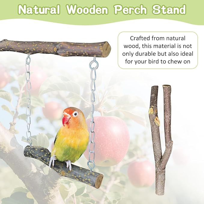BNOSDM 2 Pcs Bird Perch Stand, Parrot Wood Perch with Strong Suction Cup, Movable Perches Stand Bird Training Set, for Window Shower Bathroom Ceramic Tiles for Parrots, Parakeets, Budgies, Lovebirds
