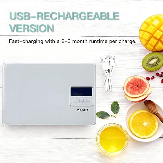 AZEUS Food Scale with USB Rechargeable, Digital Kitchen Scale with 6 Units, High Precision to 0.04 oz /11lbs Capacity, Weight Range from 3g-5000g (White)
