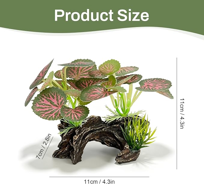 Silk Aquarium Plants with Artificial Driftwood | Soft silk plants with resin driftwood, safe for fish, lifelike, durable, fits small & large tanks, maintenance-free.