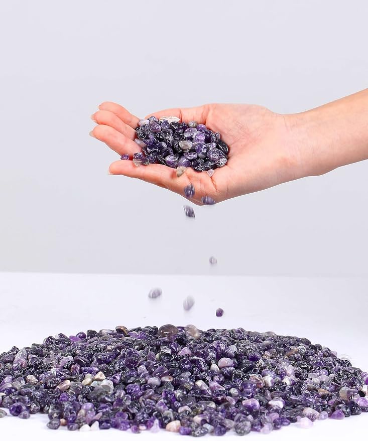 LAIDANLA Amethyst Crushed Stone Crystal Chips Bulk Natural Gemstones Healing Reiki Crystals Mini Quartz Vase Filler Aquarium Gravel 0.55lb