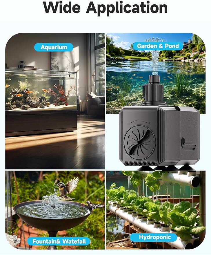 400GPH Amphibious Submersible Water Pump, 1500L/H 25W Ultra Quiet Aquarium Water Pump with 6.5ft High Lift, Adjustable Flow Control & 3 Nozzles for Fish Tank, Pond, Fountain, Waterfall, Hydroponics