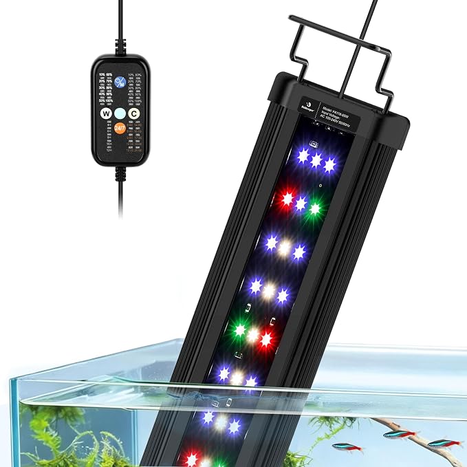 fishkeeper Aquarium Light, LED Fish Tank Lights with Auto Time Sync & 24/7 | IP68 Waterproof Extendable Bracket DIY Full Sprctrum Aquarium Plant Lights with Timer/Dimming, Memory Function for 18-24inch