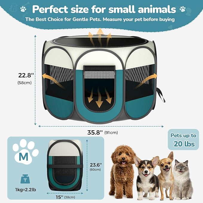 Foldable Pet Playpen for Cat Dog - Portable Cats Dogs Kennel Pop Up Dog Playpens, Medium Pets CrateTent Cage with Carrying Case for Outdoor Travel