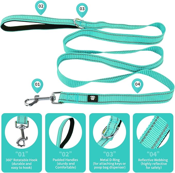 NESTROAD Dog Collar and Leash Set,Reflective Dog Collars with Quick Release Buckle,Adjustable Nylon Pet Collar for Small Medium Large Dogs(Small,Teal)