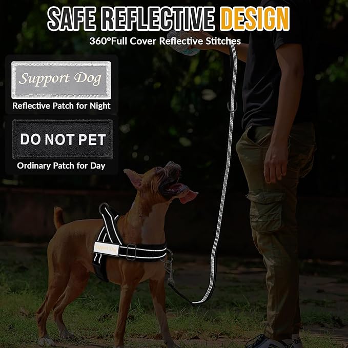 Lukovee No Pull Dog Harness & Leash Set - Heavy Duty Dog Vest Harness with Soft Padded for Medium Large Dogs, Adjustable Reflective Tactical Pet Harness for Easy Walk and Training (XL, Black)