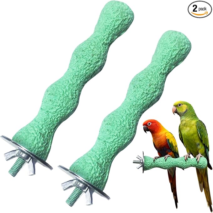 Bird Beak Grinding Stone, Anti-Slip Parrot Nail Trimming Stick, Parrot Resin Beak Grinder, Washable Claw Trimmer Care Stand for Budgie, Conures, Parakeets Cage Accessories (2, Green, 5 inch)