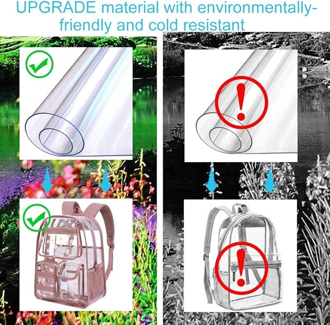 CCJPX 3Pcs Clear Backpack for Girls, School Transparent Bookbag, Heavy Duty See Through Backpacks for Teens Elementary