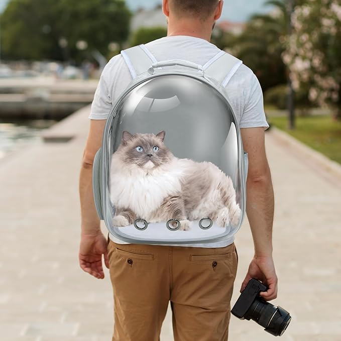 Cat Backpack, Airline Approved Bubble Carrying Bag for Small Medium Dogs Cats, Space Capsule Pet Carrier Dog Hiking Backpack Travel Carrier (Grey)