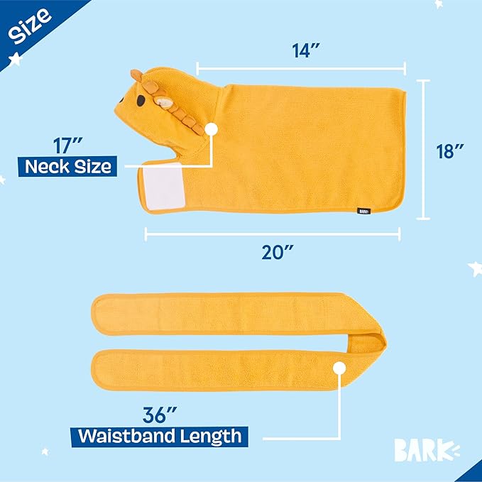 Barkbox Dog Bathrobe Fast Drying with Hook and Loop Closure & Wrap Tie Snuggle, Cute Dogs Clothes, Easy to Clean, Machine Washable, Dog Coats and Tumble Dry Low - Lion, Small