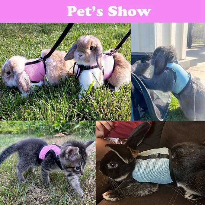 Rabbit Harness and Leash, Hamster Leash Bunny Vest Mesh Eescape Proof Walking Training for Small Animal Pets Rat Squirrel Ferret Guinea Pig Bunnies, Grey L