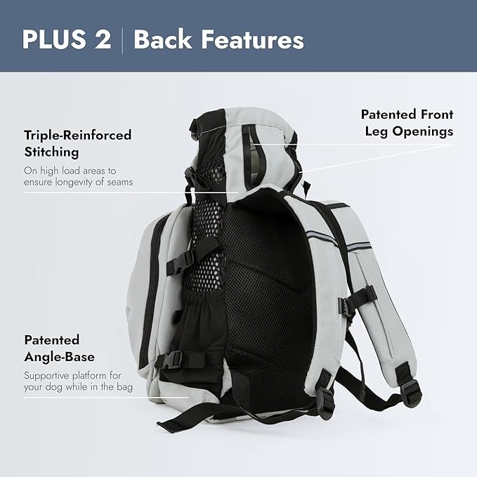 K9 Sport Sack Plus 2 - Large, Light Grey - Ideal for Dogs 20-22” Long - Adjustable, Backpack-Style Carrier with Multi-Functional Storage Pack, Thick Shoulder Straps & Padded Back Panel