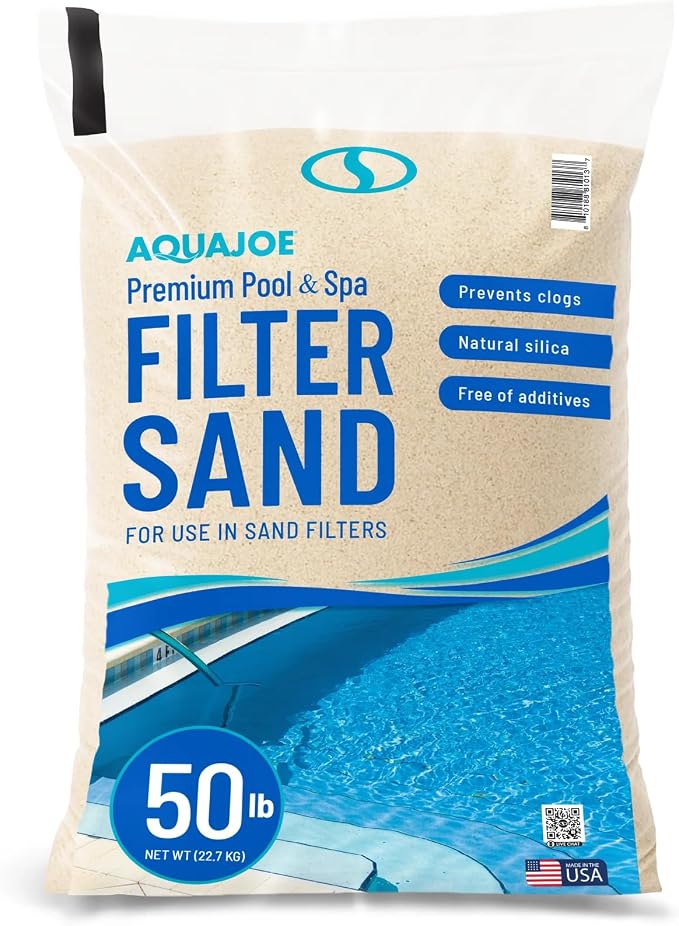 Aqua Joe Premium Pool & Spa Filter Sand, 50 Lb Bag, FLTSAND50 | Natural Silica, Above Ground & Inground Swimming Pool System Accessory - Care, Cleaning & Maintenance