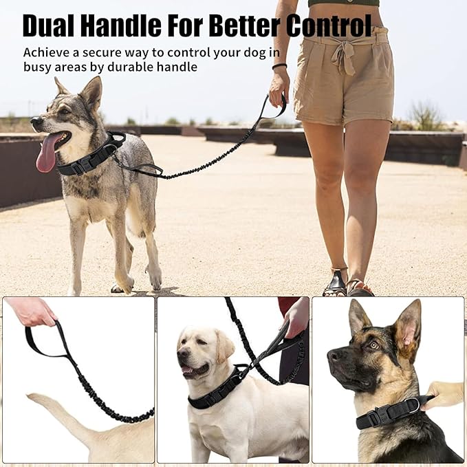 Tactical Dog Collar Leash Set, Adjustable Military Training Nylon Collar Dog Training with Control Handleand Metal Buckle, Dog Collar for Medium Large Dogs (Black,XL)