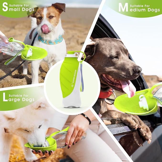 SUPERDESIGN Dog Water Bottle, Portable Dog Water Bottle for Small to Large Dogs, Leak Proof Dog Travel Water Bottle, Large Leaf Travel Water Bowl for Dogs and Dog Walking Accessories (19.6OZ, Green)