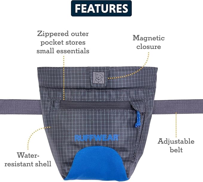 Ruffwear, Treat Trader Dog Treat Pouch, Hands-Free Waist-Worn, One-Handed Magnetic Closure, Belt (30-48 in) or Clip, Waterproof Food-Grade Lining, Zippered Pocket, Clicker Loop, River Rock Green