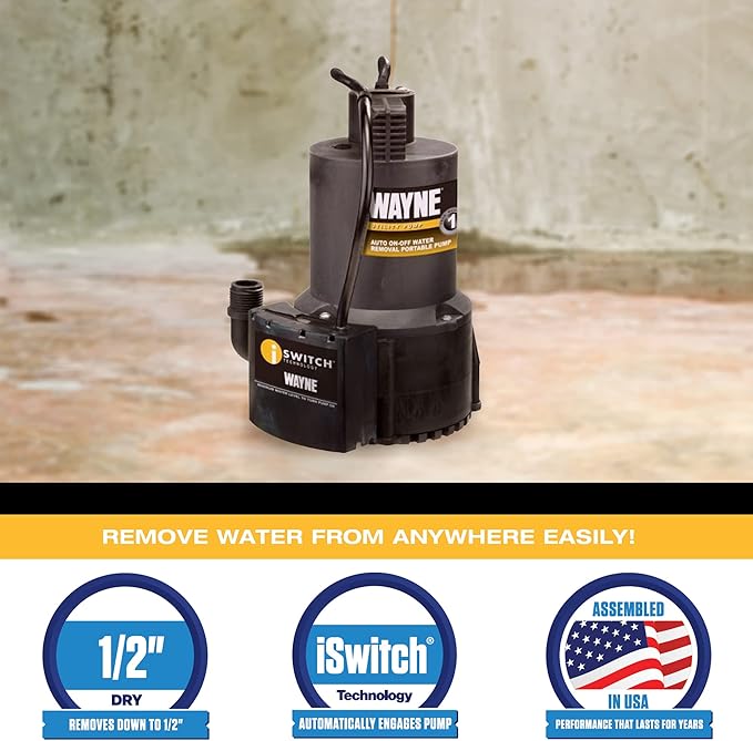 WAYNE EEAUP250 1/4 HP Reinforced Thermoplastic Submersible Multi-Use Pump, Black