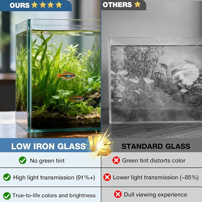 20 Gallon Rectangular Fish Tank, Rimless Ultra Clear Nano Aquarium | 6mm Thickness Ultra Clear Fish Tank for Betta/Turtle/Goldfish/Snails/Shrimp and Aquatic Planting
