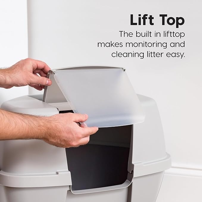 IRIS USA Cat Litter Box - Enclosed Corner Litter Box with Scoop, Hooded Litter Tray for Corners, Space-Saving Covered Litter Box, Odor Defensive, Gray