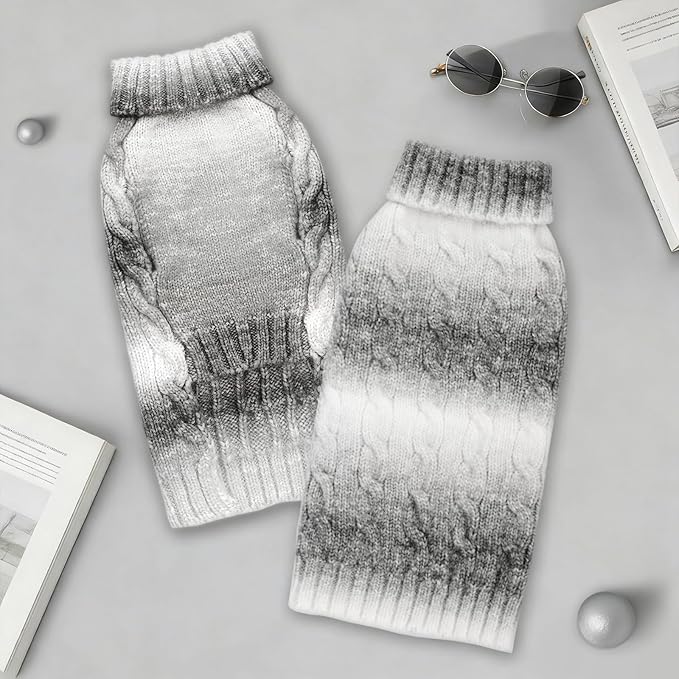 Dog Sweaters For Small Dogs Cute Gray Gradient Puppy Cat Sweaters Soft Warm Knitwear Turtleneck Pullover Small Dog Sweater Clothes Chihuahua Yorkie Maltese Dachshund Outfits Sphynx Cat Clothes