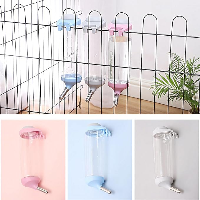 No-Drip 500ml Pet Water Bottle for Dogs & Small Animals (Rabbit/Hamster/Guinea Pig) - Adjustable Cage-Mounted Dispenser with Detachable Leak-Proof Design for Kennels/Crates Grey