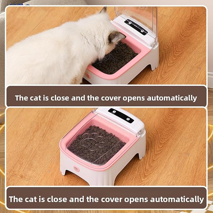 Automatic Cat Feeder with Timing Large Capacity, Automatic Feeder Wet Food with Non Tipping Base, Pet Dispenser Suitable for Cats Dogs Household Daily Feeding (Pink)