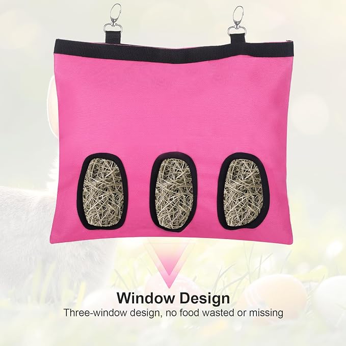 2PCS Rabbit Hay Feeder,3 Hole Hay Bag for Rabbits, Washable Hanging Small Animal Feeder for Guinea Pig Bunny Chinchillas Hamsters and Other Pets