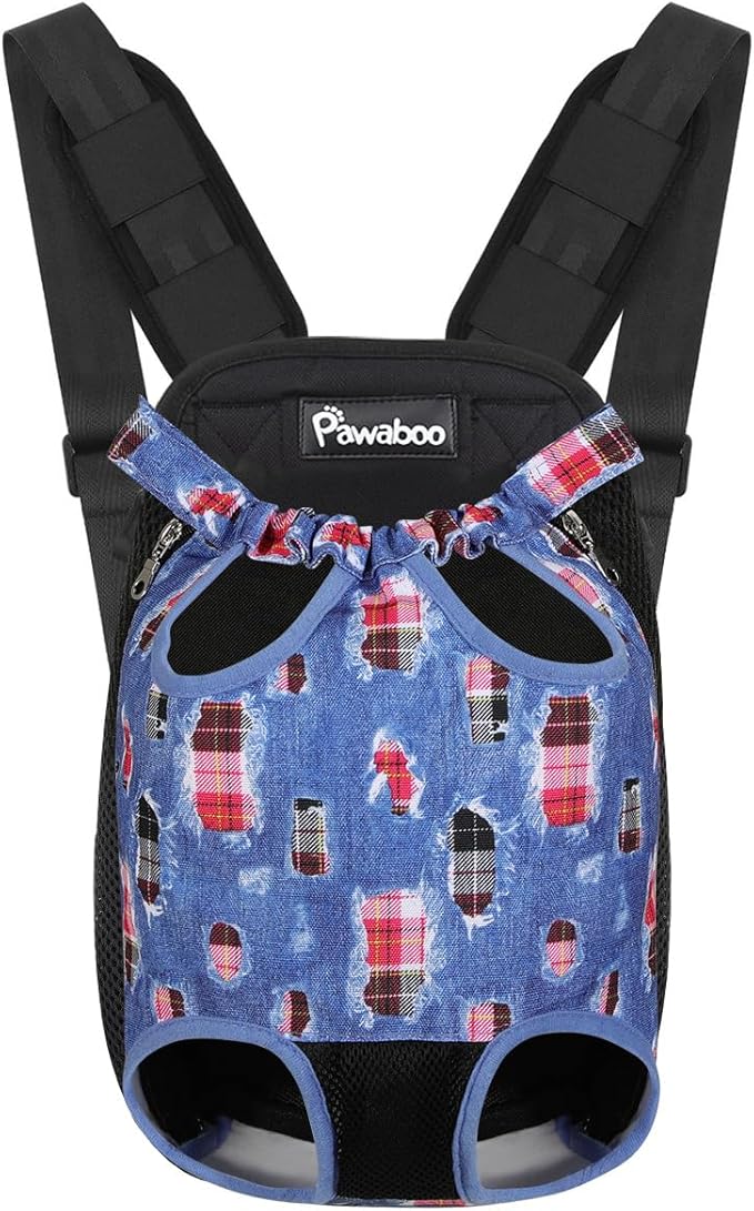 Pawaboo Adjustable Carrier Backpack for Dog Cat, Pet Front Dog Carrier Backpack Cat Travel Bag, Legs Out, Easy-Fit for Traveling Hiking for Small Dogs Cats Puppies, M, Denim Blue