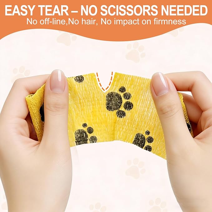 6 Rolls Vet Wrap Cohesive Bandage, Self Adhesive Non-Woven Pet First Aid Tape for Dogs, Cats, Horses, Wound Care, Sticks Only to Itself, Safe & Comfortable, 2 Inch x 5 Yards