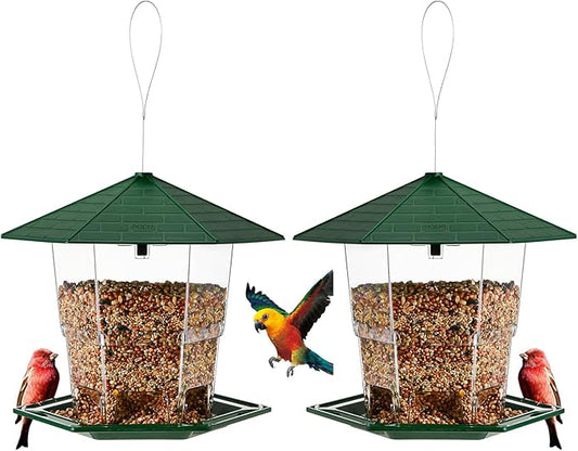 Jealoeur Bird Feeders for Outdoors Hanging Bird Feeder Wild Birds Seed, Green 2 Pack