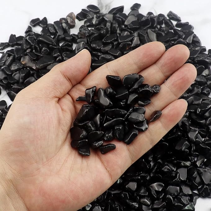 0.96LB Decorative Stones Fish Tank Gravel Succulent Rocks Natural Pebbles Vase Filler Aquarium Decor Crushed Quartz Polished Irregular Shaped Bulk - Black Obsidian