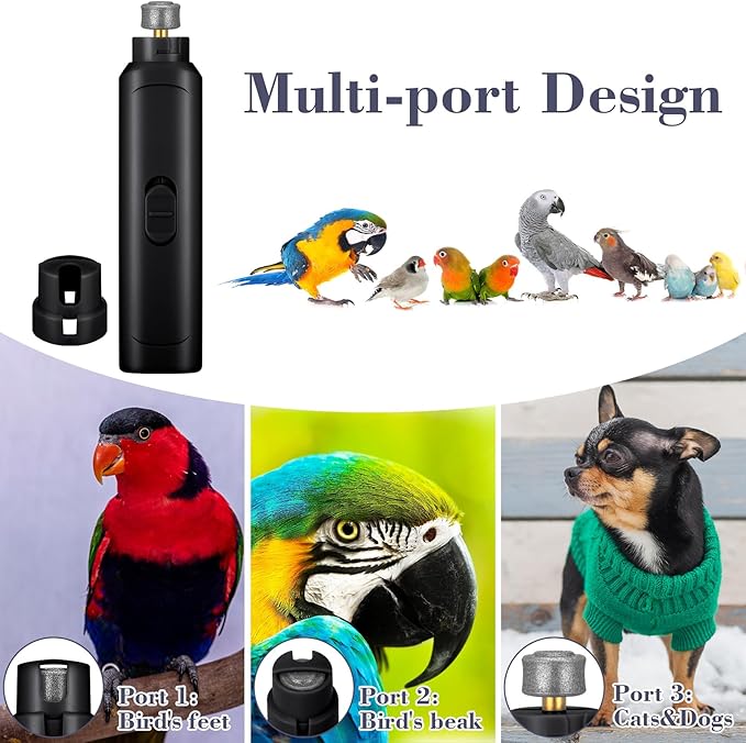Lasnten 2 Pcs Bird Nail Grinder with Clipper Bird Nail Trimmer File Pet Grooming Tool for Parrot Budgerigars Parakeets Myna Conure Finches Lovebirds(Black)