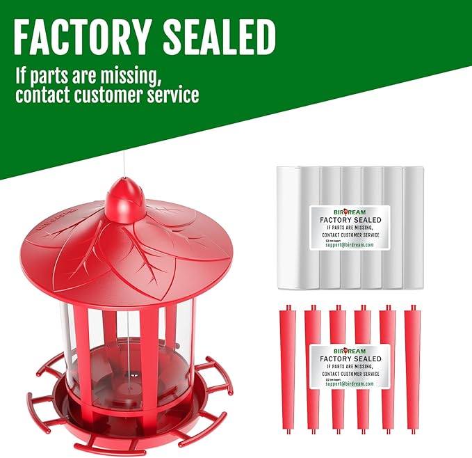 Birdream 2 Pack Bird Feeders for Outdoor Hanging, Assembly Required, 1-Min Easy Setup, Charming Castle Design, Attracting Cardinals Chickadees Goldfinches & Sparrows - Red