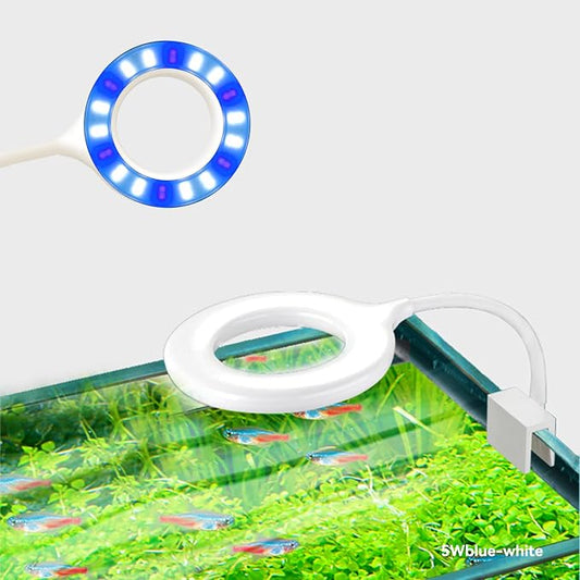 5-8 Gallon Fish Tank Clip On Aquarium Light with White Blue Red LEDs Small Aquarium Light, Full Spectrum Fish Tank Light with USB Port and 360 Degrees Flexible Rotate
