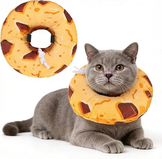 BEAUTYZOO Cat Cone Collars Soft, Cat Recovery E Collars After Surgery to Stop Licking, Adjustable Elizabeth Circle Collar Cute Pet Donut Pillow for Cats Kitten Small Dogs, Cookie S