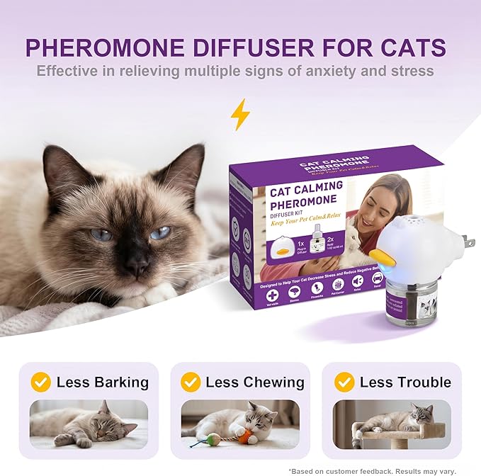 cat Calming Diffuser，Helps Reduce Fighting, Tension & Aggression Between Cats，Cat Pheromones Calming Diffuser for Stress-1 Diffusers & 3 Refills