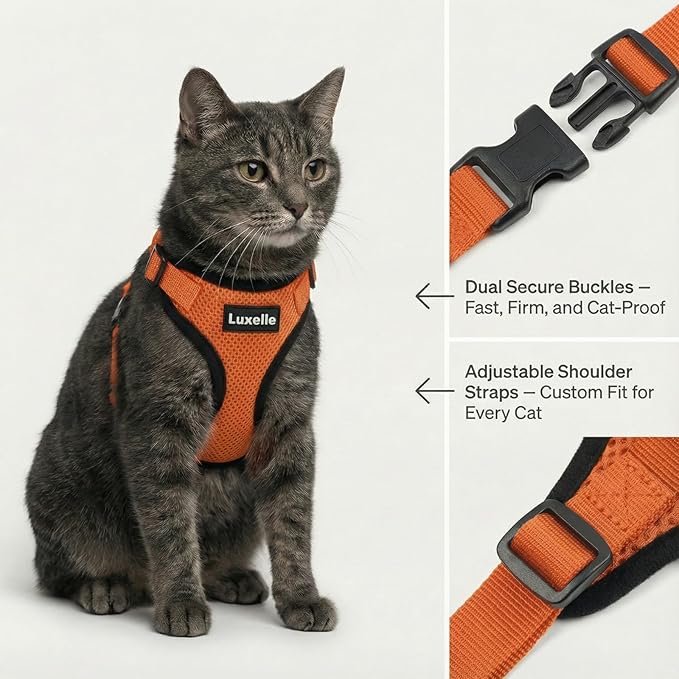 Luxelle 2 Pack Escape-Proof Cat Harness and Leash Set for Walking – Adjustable No Pull Soft Vest with Easy-Wear Buckle, Reflective Straps, Breathable Mesh – Outdoor Travel Harness for Cats & Kittens