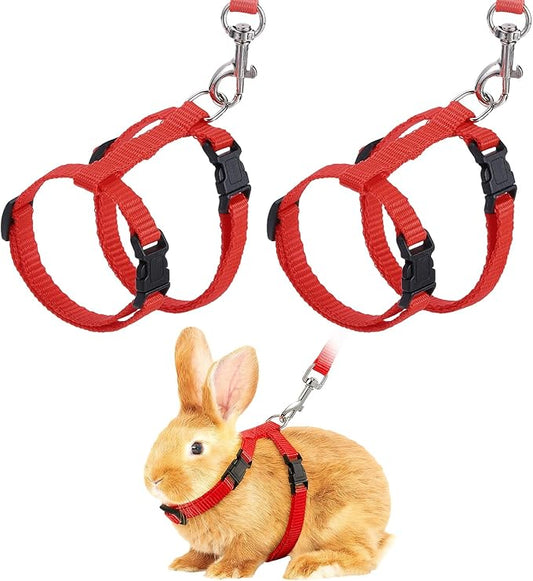 Rabbit Harness and Leash, Escape Proof Bunny Cat Leash Small Animal Harness Soft Adjustable Buckle(2Pcs, Red) for Bunny Kitten Cats Puppies Walking Hiking Training