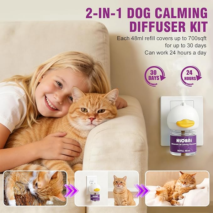 Cat Calming Diffuser – Dual Diffuser Kit with 2 x 30-Day Refills, Premium Cat Pheromones Calming Diffuser for Stress, Anxiety, Aggression & Pee Spraying Relief (Purple, 2 Count (Pack of 1))
