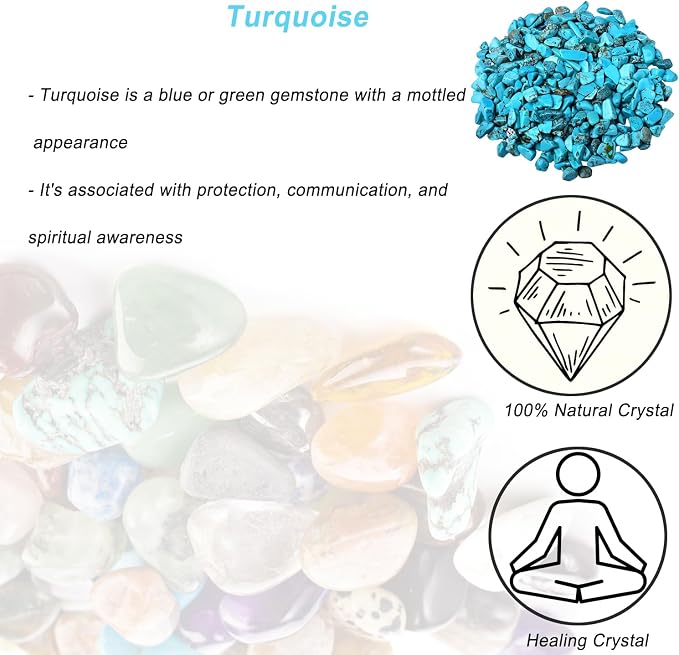 Erliway 100g Natural Turquoise Crystal Chips 7-9mm Tumbled Stones | Small Crushed Crystal Stone, Polished Crystals Chips for Fish Tank, Healing Tumbled Rocks for Reiki Jewelry Making Home Décor