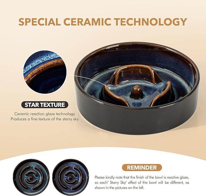 Havniva Elevated Slow Feeder Dog Bowls, 0.9 Cups Slow Feeders 6.1 inch Ceramic Dog Food & Water Bowls Set with Acacia Wood Stand Puzzle Bowls for Fast Eater, Small Dogs Anti-Choking