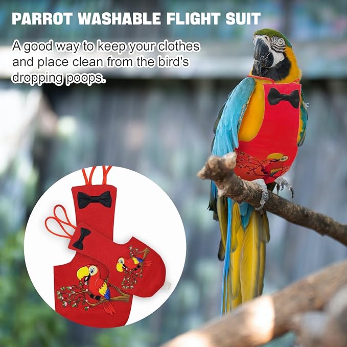 Bird Diaper Washable Parrot Diapers Reusable Bird Flight Suit Nappies Protective Breathable Parrot Nappy Clothes for Parakeet Macaw Budgie Canary Budgie Cockatiel(Red, Small)