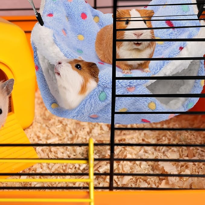 BOAO 2 Pcs Guinea Pig Rat Hammock Guinea Pig Hamster Ferret Hanging Hammock Accessories for Small Animals Chinchilla Parrot Sugar Glider Ferret Squirrel (Hot Pink,Blue,Dot Pattern)