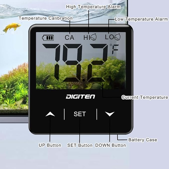 Aquarium Thermometer Digital Fish Tank Thermometer with Large LCD Display Stick On Water Terrarium Temperature Sensor Gauge for Reptiles Turtle Amphibians